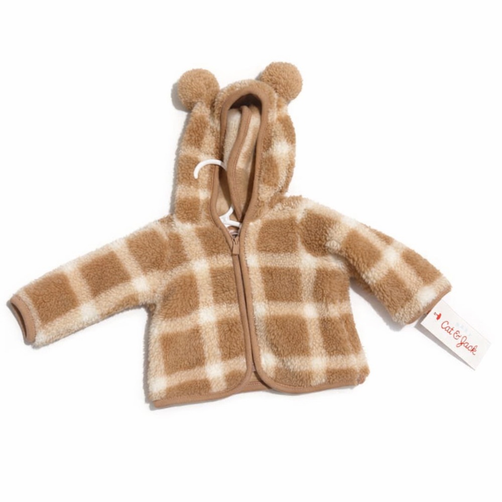 Cat & Jack Tan Plaid Fleece Hoodie